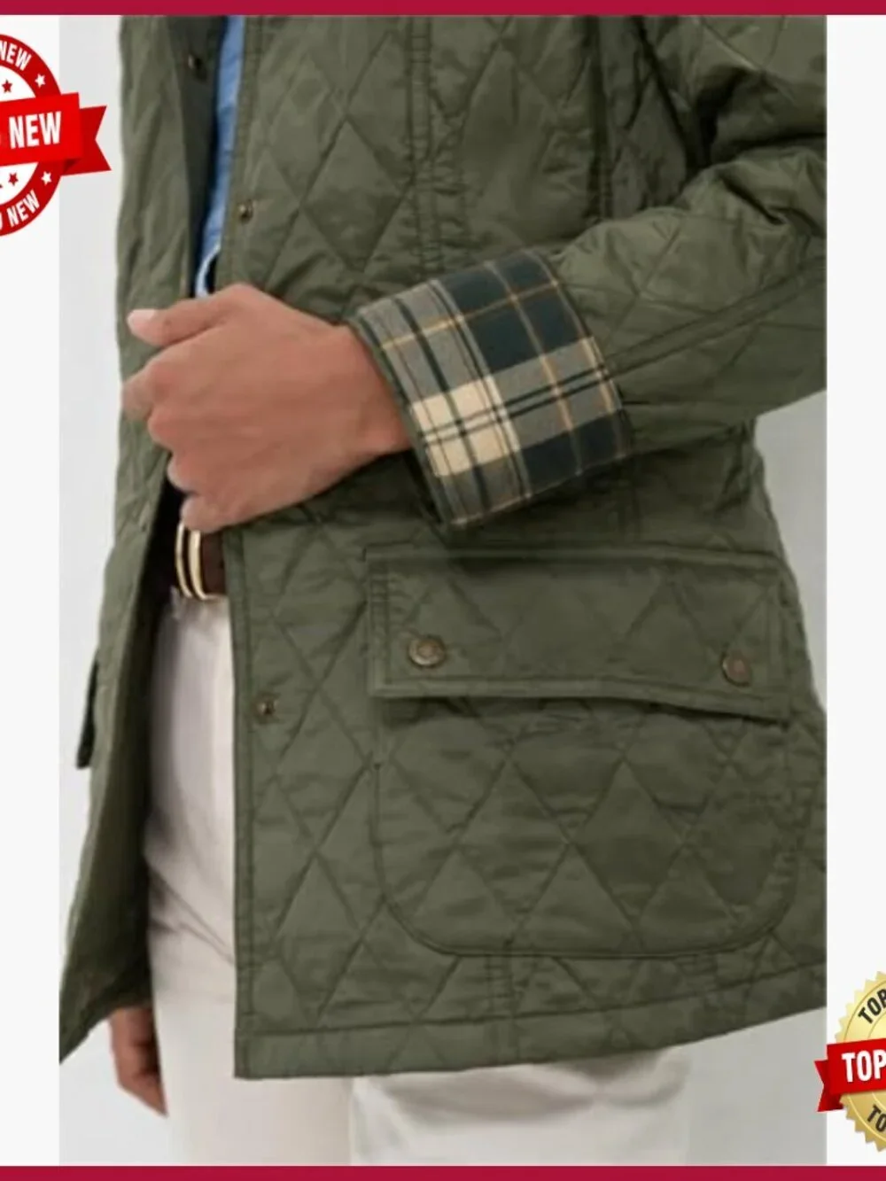 Women's Diamond Quilted Jacket with Corduroy Collar and Side Pockets - Picture 7 of 7